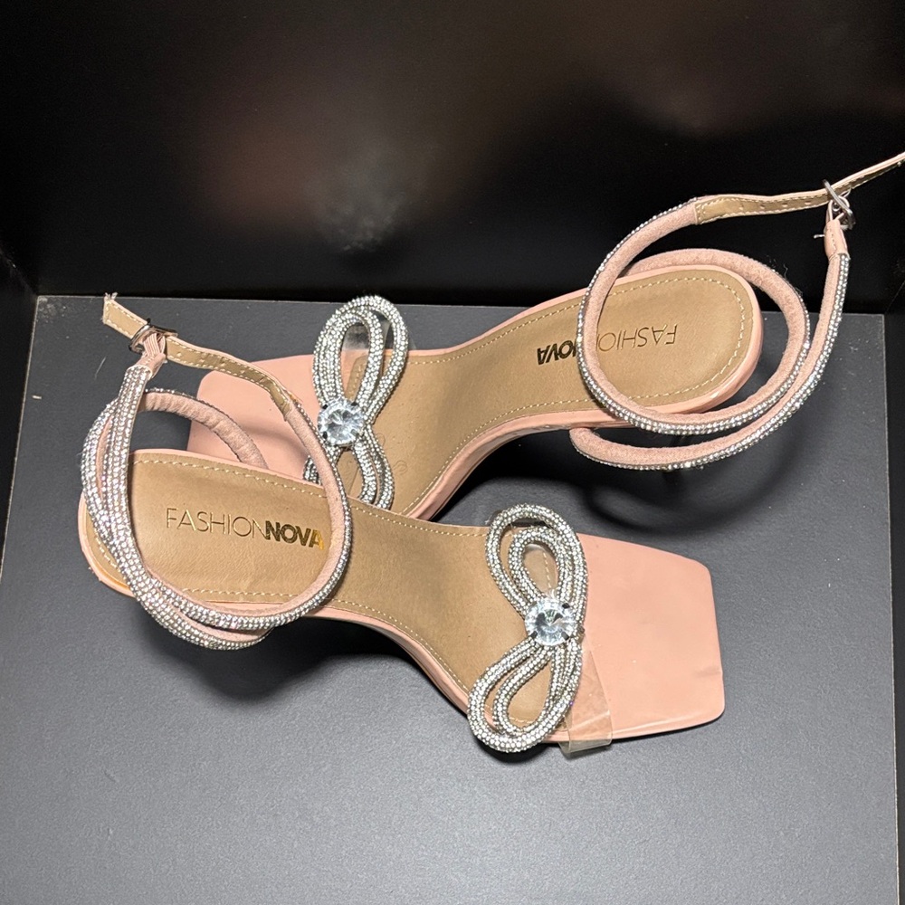 Fashion Nova Blush Heels with Rhinestone Accents